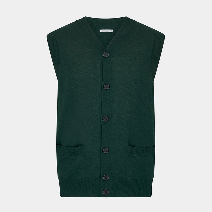 Forest Green Fine Merino V-Neck Sleeveless Cardigan Image 4