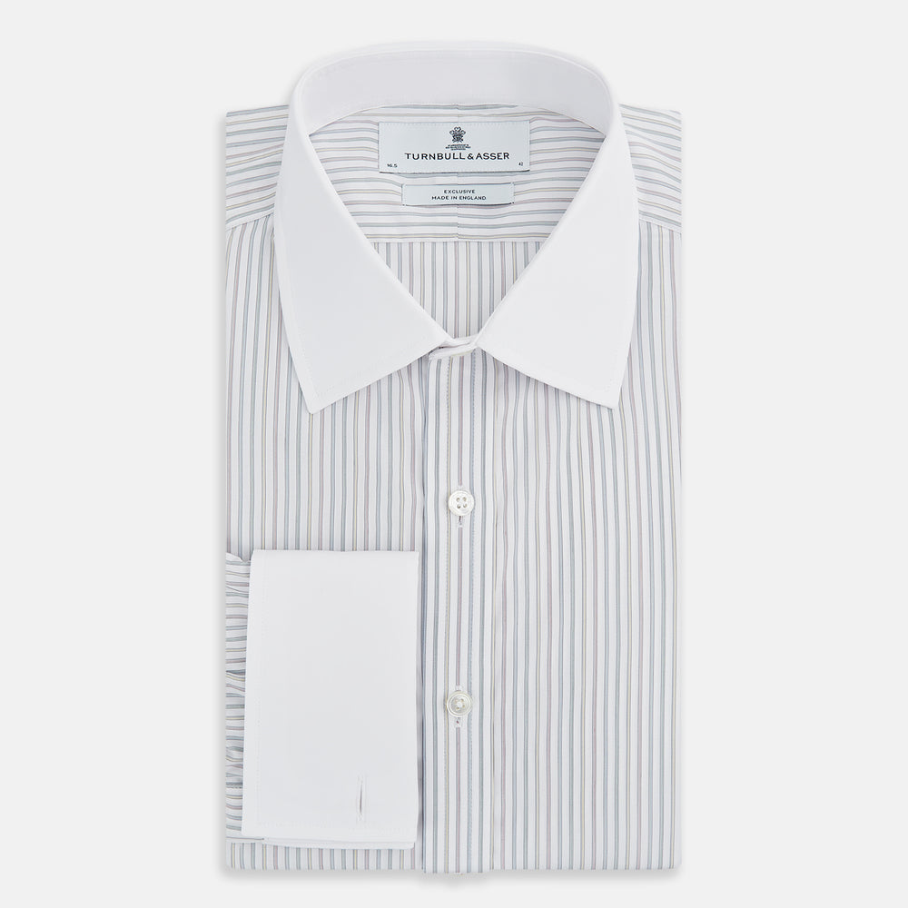 Multicoloured Music Stripe Shirt with Contrast Collar and Double Cuffs