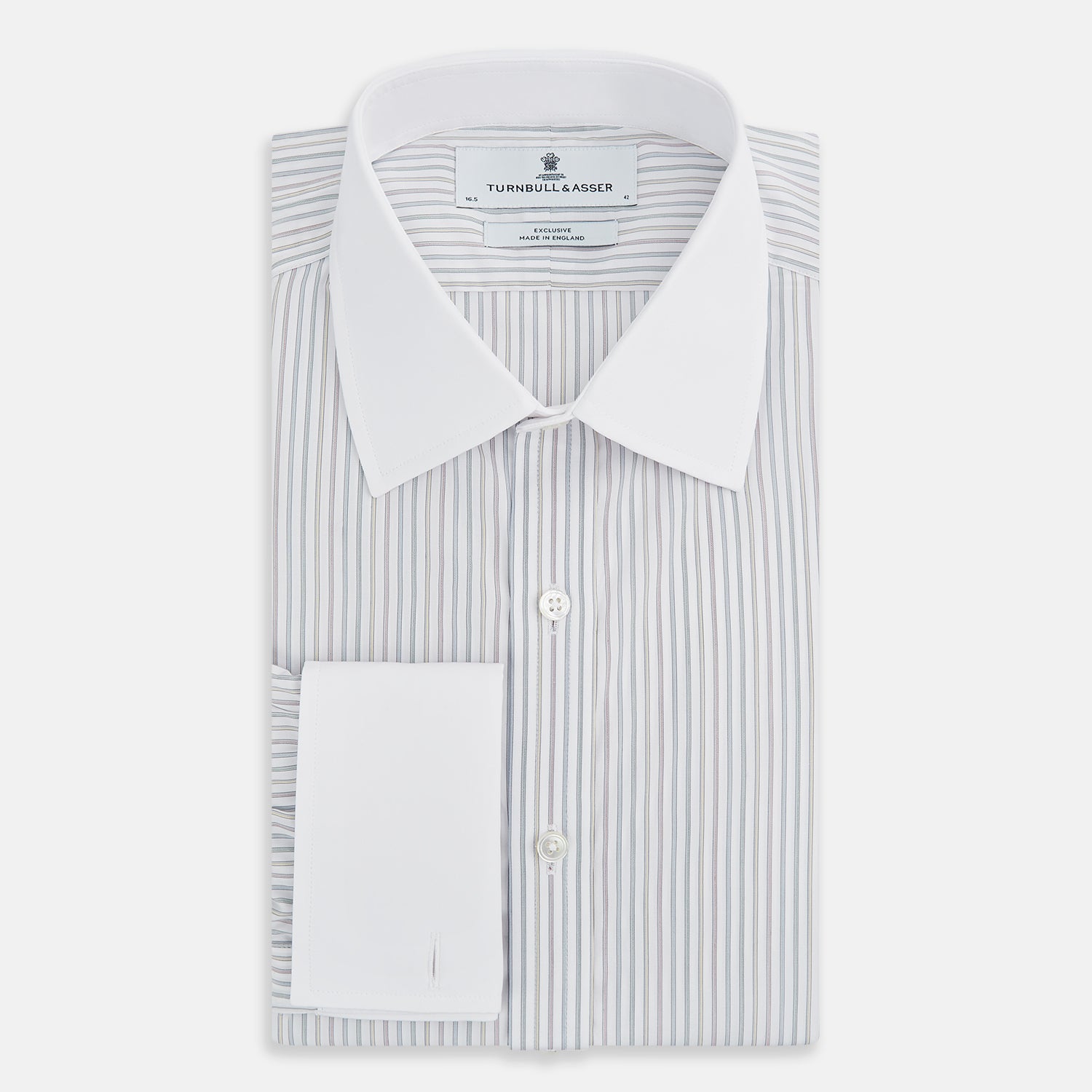 View 5 of product Multicoloured Music Stripe Shirt with Contrast Collar and Double Cuffs