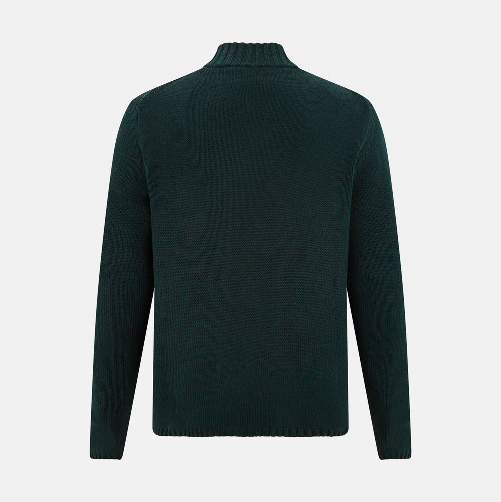 Forest Green Merino High Neck Zipped Cardigan