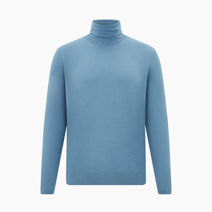 Pale Blue Fine Merino High Neck Jumper Image 4