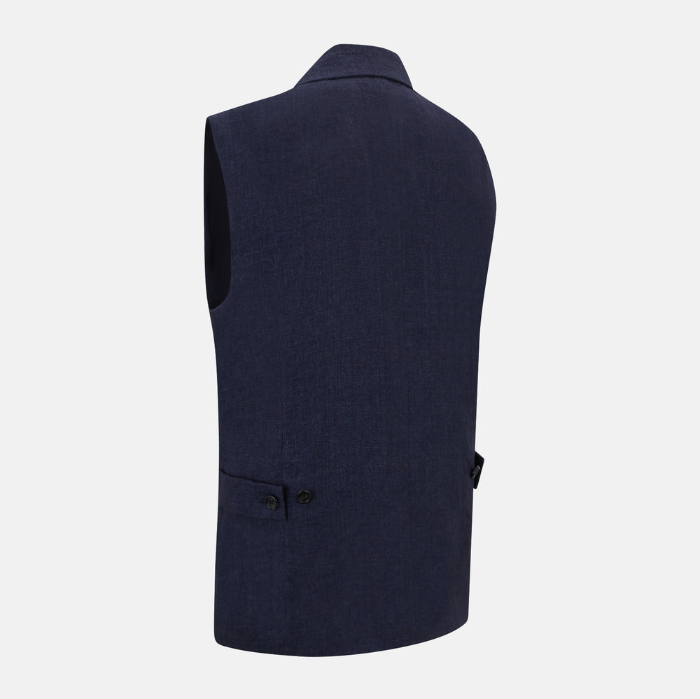 Navy Collared Linen Waistcoat
