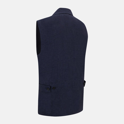 Navy Collared Linen Waistcoat Image 3
