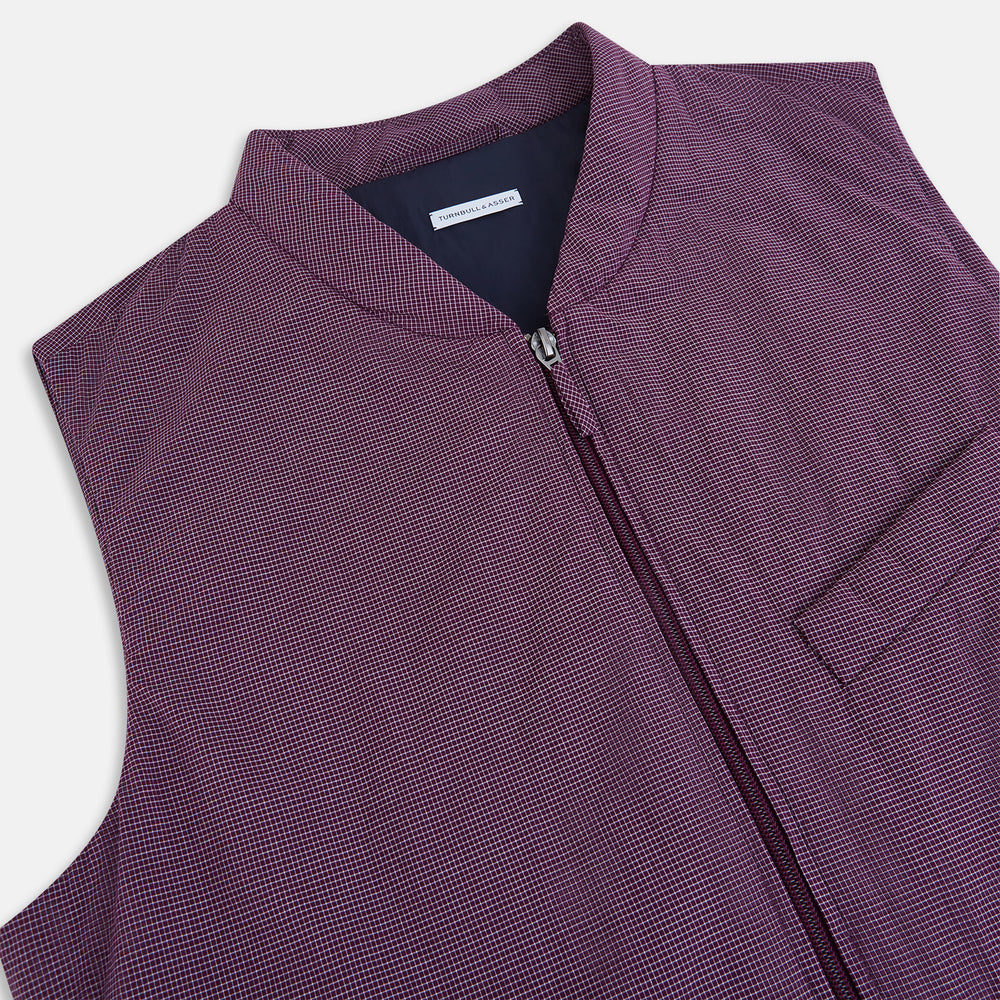 Burgundy Pin Check Padded Gilet
