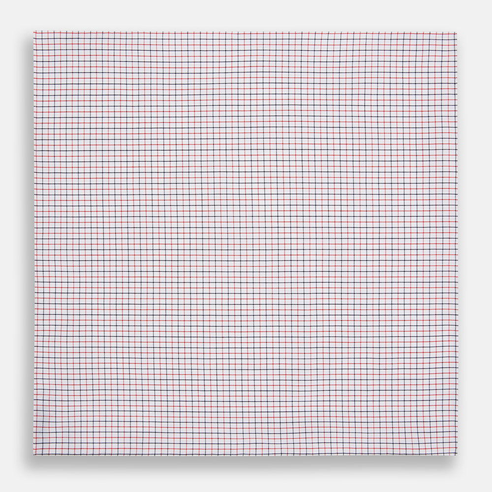 Hand Rolled Red and Navy Graph Check Handkerchief