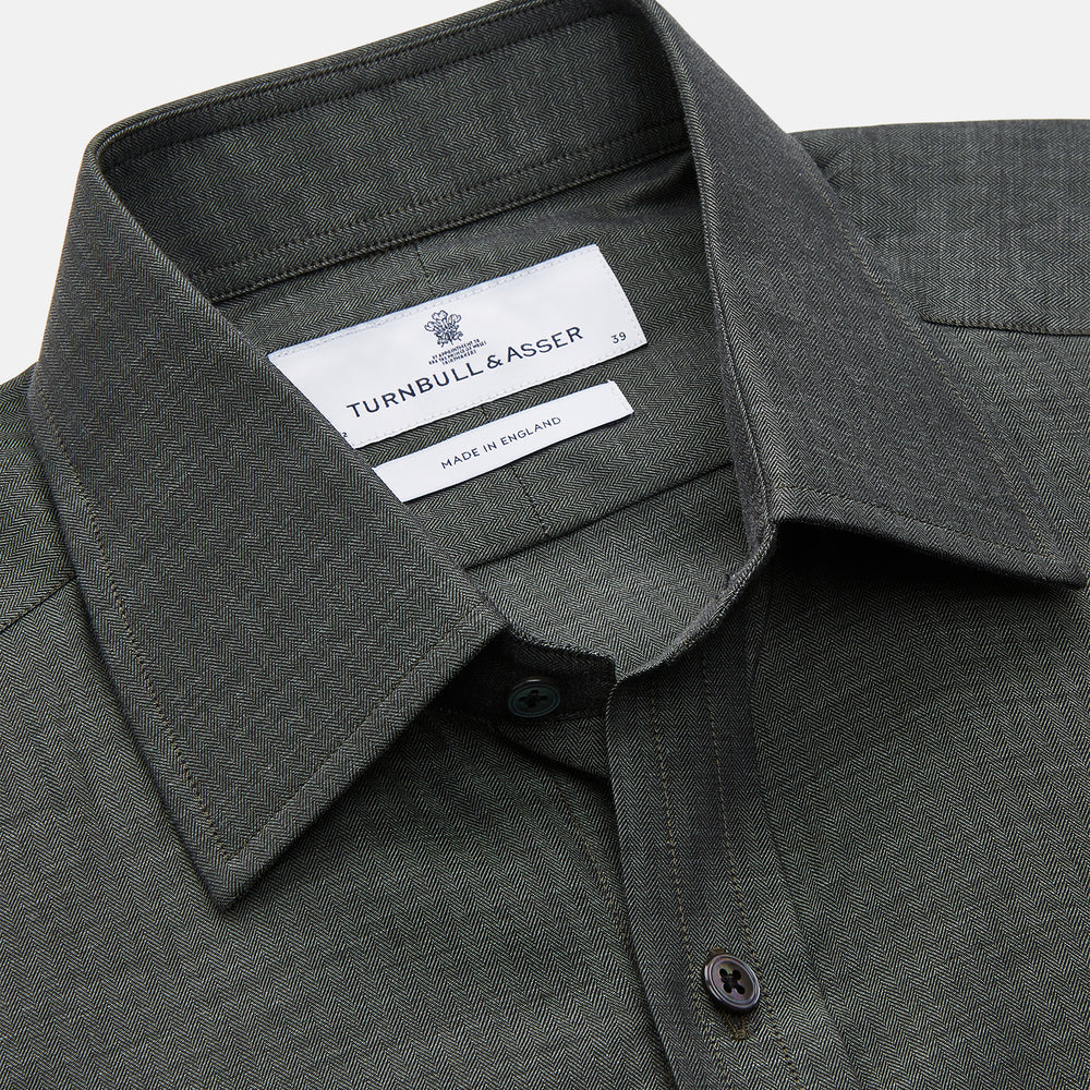 Dark Green Cotton Melange Regular Fit Mayfair Shirt