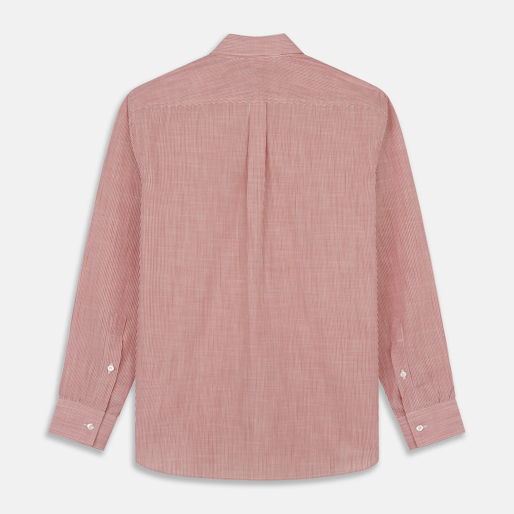 Dark Red Chambray Stripe Weekend Fit Shirt With Dorset Collar