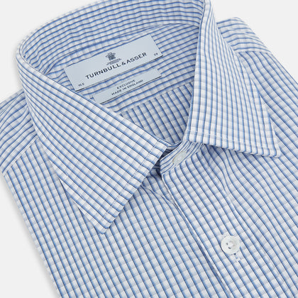 Sky Blue Micro Shadow Check Mayfair Shirt Image 1