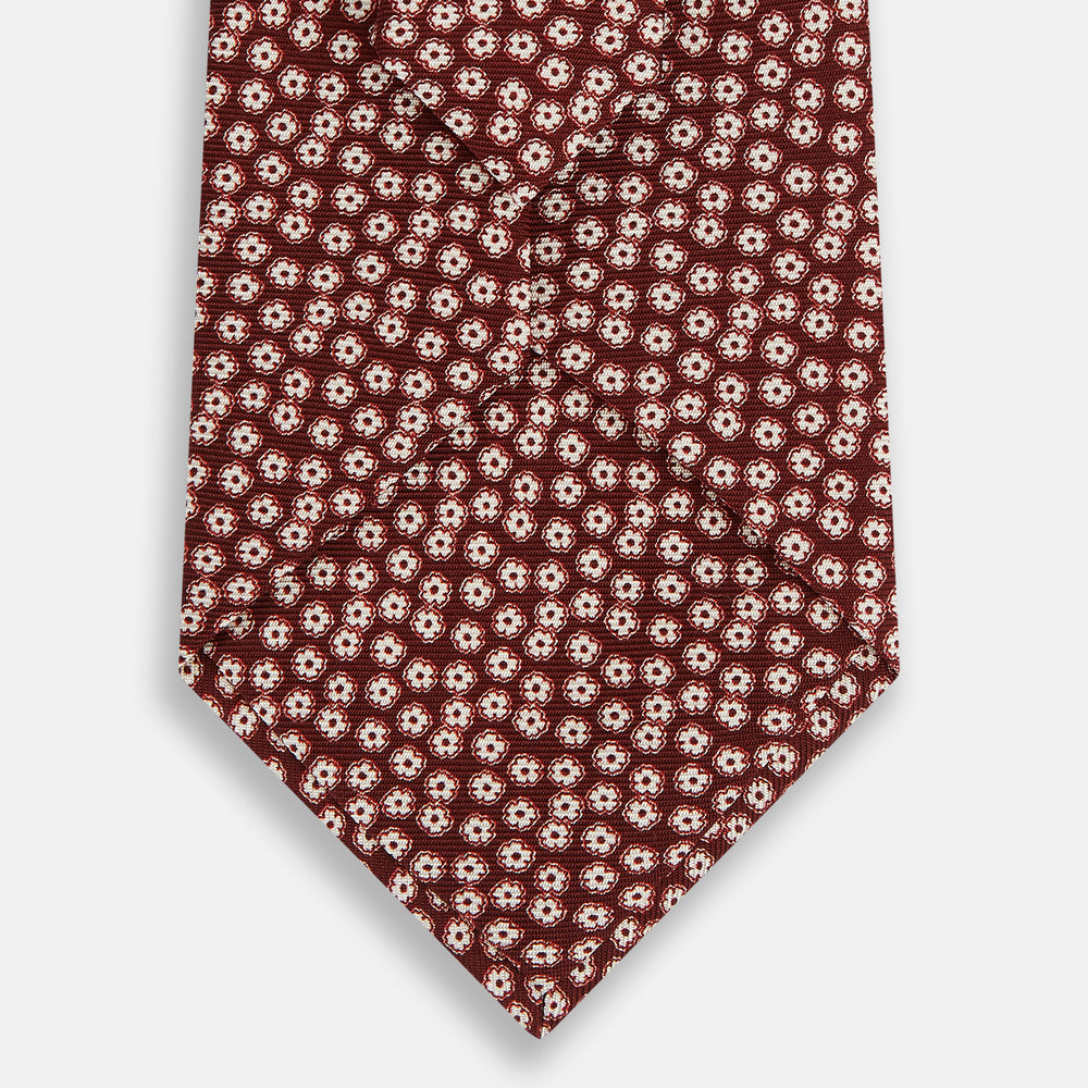 Burgundy Flower-Patterned Printed Silk Tie