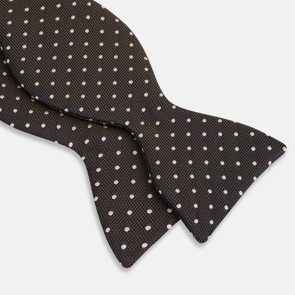 White and Brown Micro Dot Silk Bow Tie
