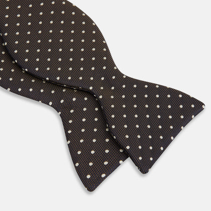 White and Brown Micro Dot Silk Bow Tie Image 2