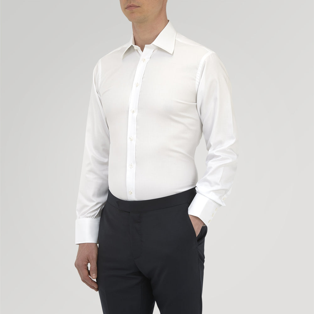 White Sea Island Quality Cotton Twill Shirt with T&A Collar and 3-Button Cuffs