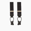 View 6 of product The Turnbull & Asser Black Herringbone Adjustable Silk Braces feature leather button loops and silver metal clips, shown on a white background—an elegant accessory to elevate any outfit.