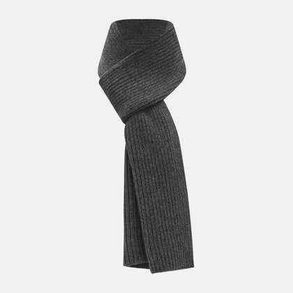 Graphite Rib-Knit Cashmere Scarf