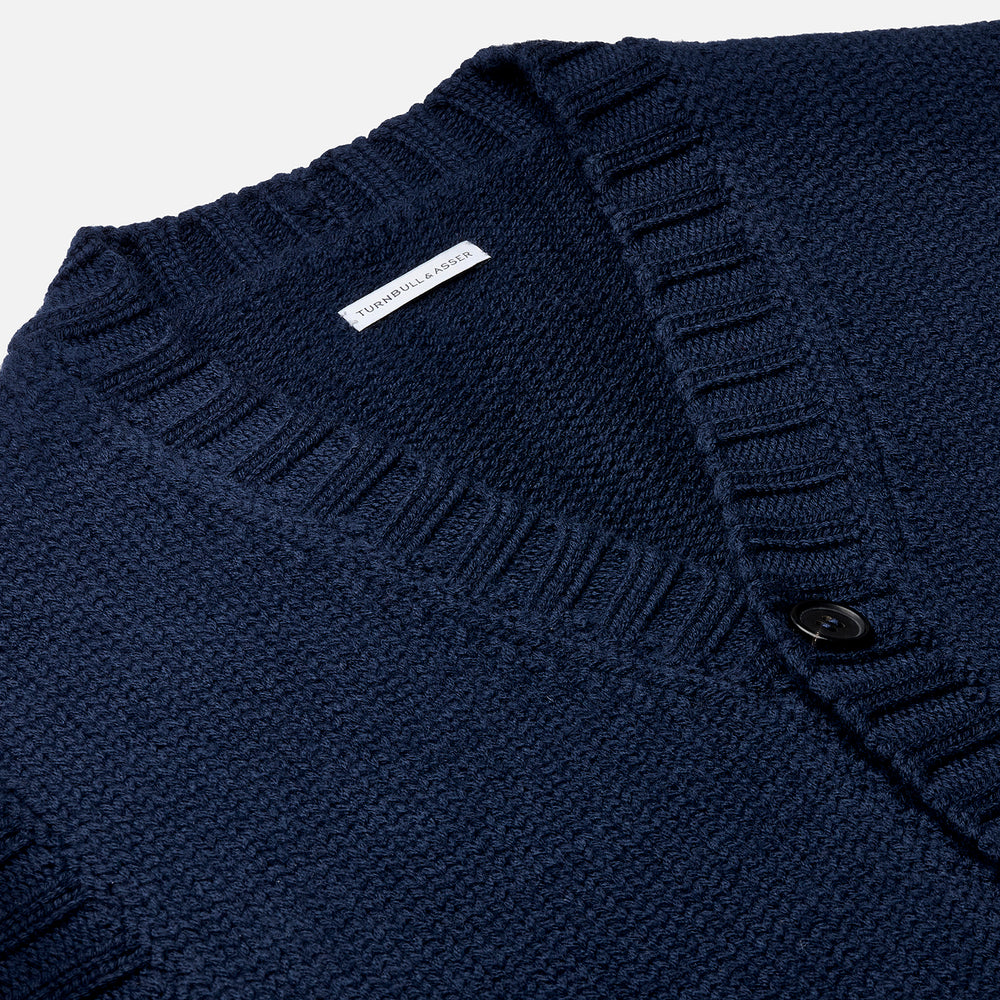 NAVY MERINO V-NECK SLEEVELESS CARDIGAN