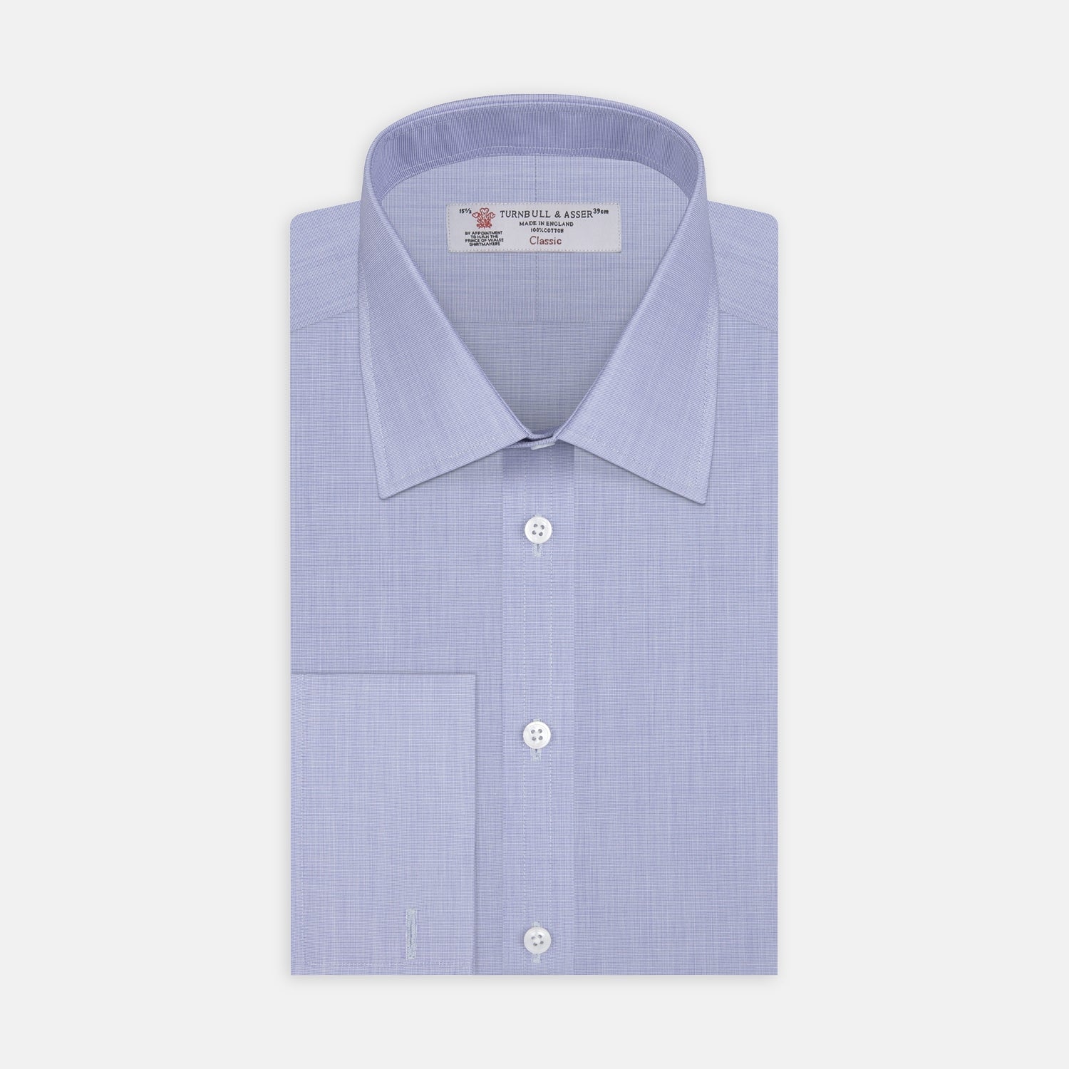 View 1 of product Blue End-on-End Cotton Shirt with T&A Collar and Double Cuffs