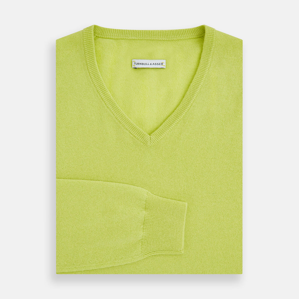 Lemon Green Cashmere V-neck Jumper