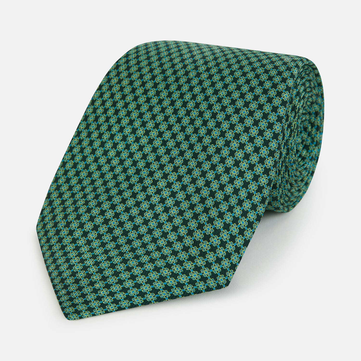 View 1 of product Forest Green Geometric Floral Printed Silk Tie
