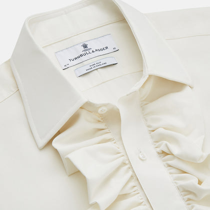 Cream Silk Regular Fit Ruffle-Front Wilfred Shirt Image 2