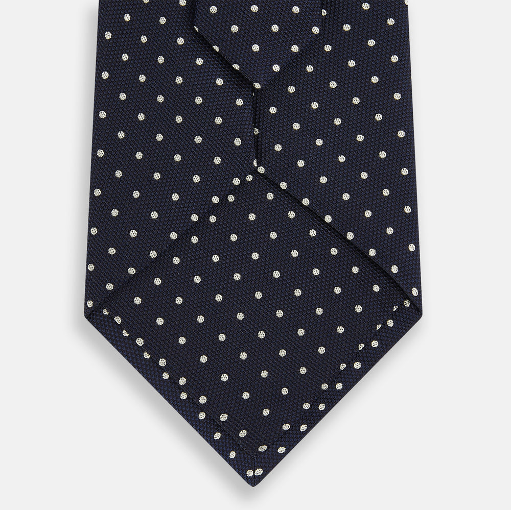 Silver and Navy Micro Dot Silk Tie