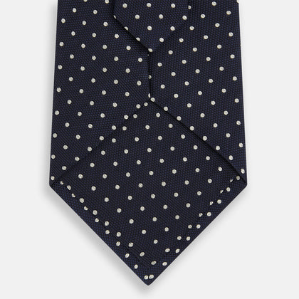 Silver and Navy Micro Dot Silk Tie Image 2