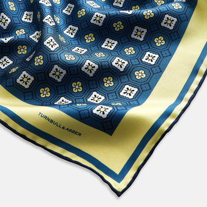Azzurro Floral Tile Silk Pocket Square
