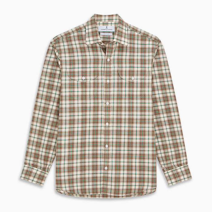 Green and Oatmeal Cotton Weekend Fit Langston Shirt Image 5