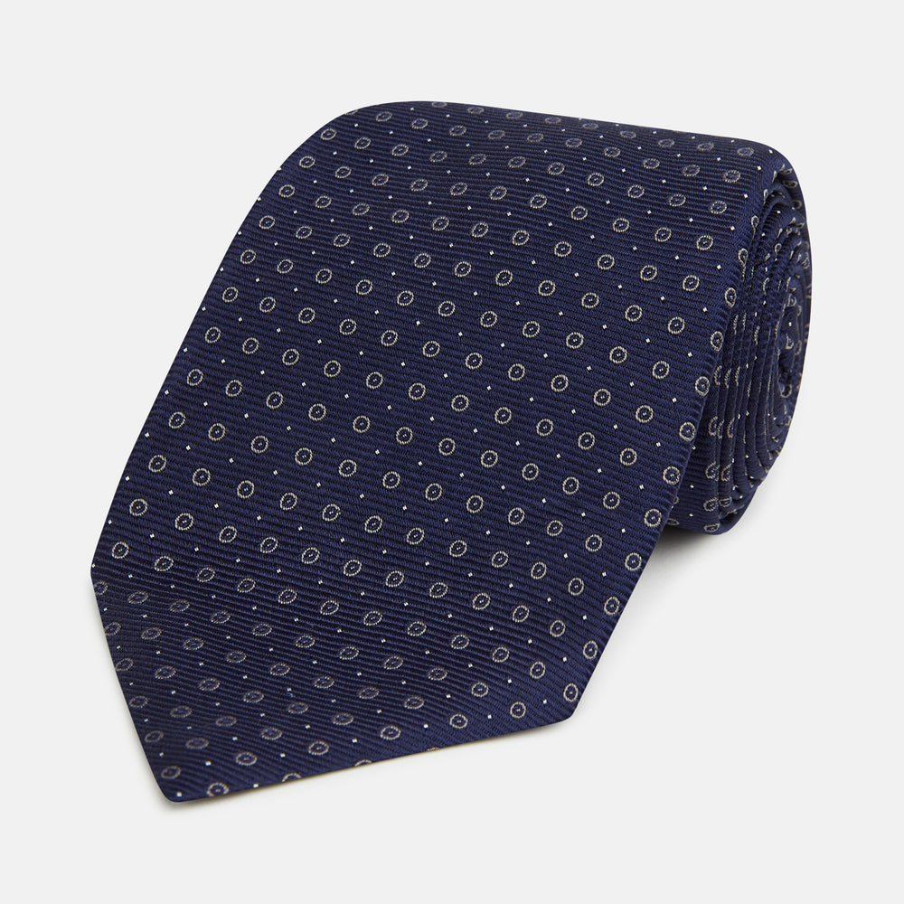 Navy and Grey Circle Silk Tie
