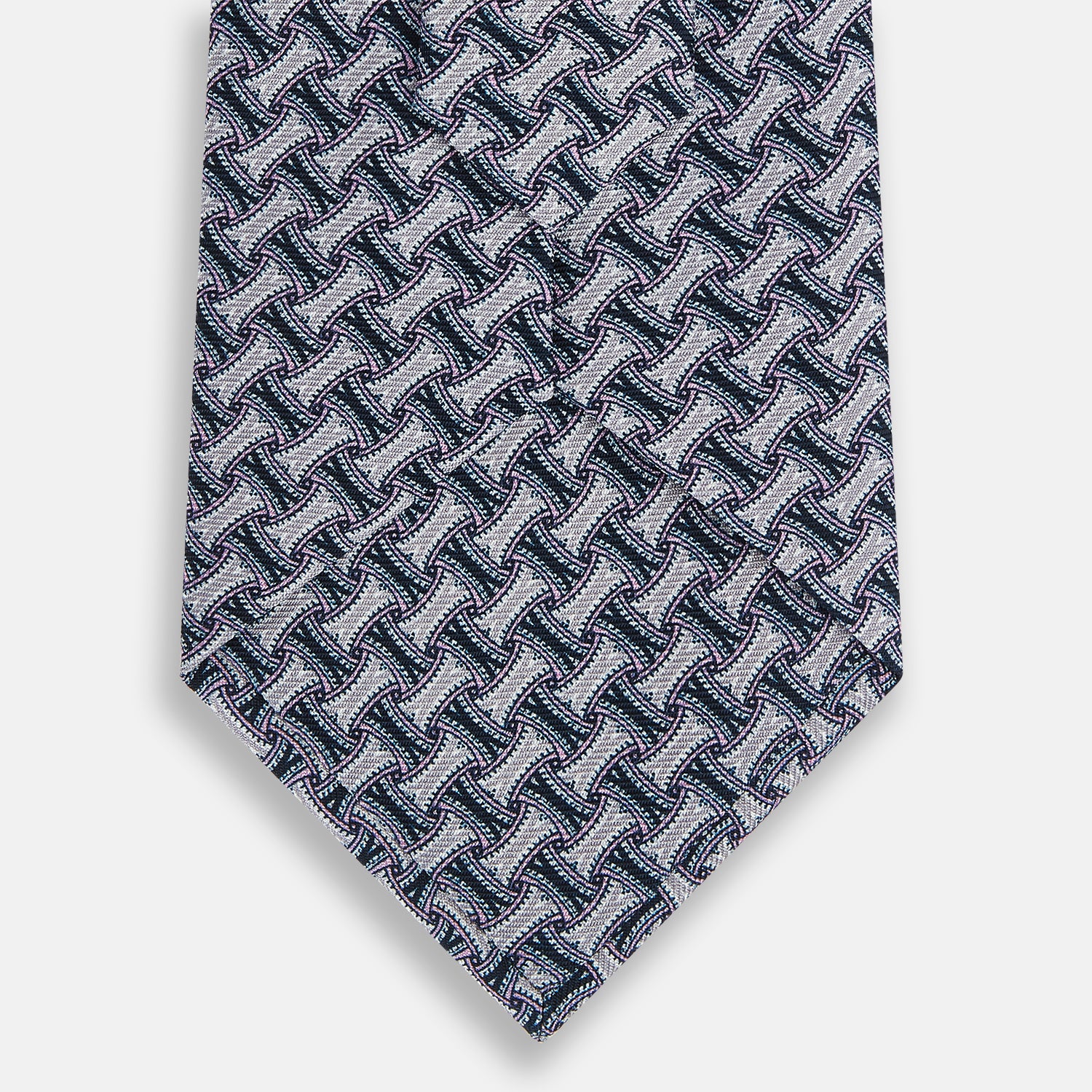 View 3 of product Navy and Pink Weave-Patterned Printed Silk Tie