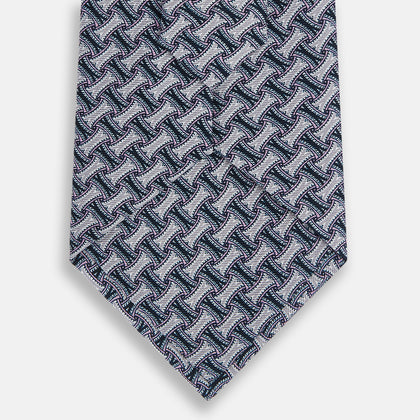 Navy and Pink Weave Patterned Silk Tie Image 2