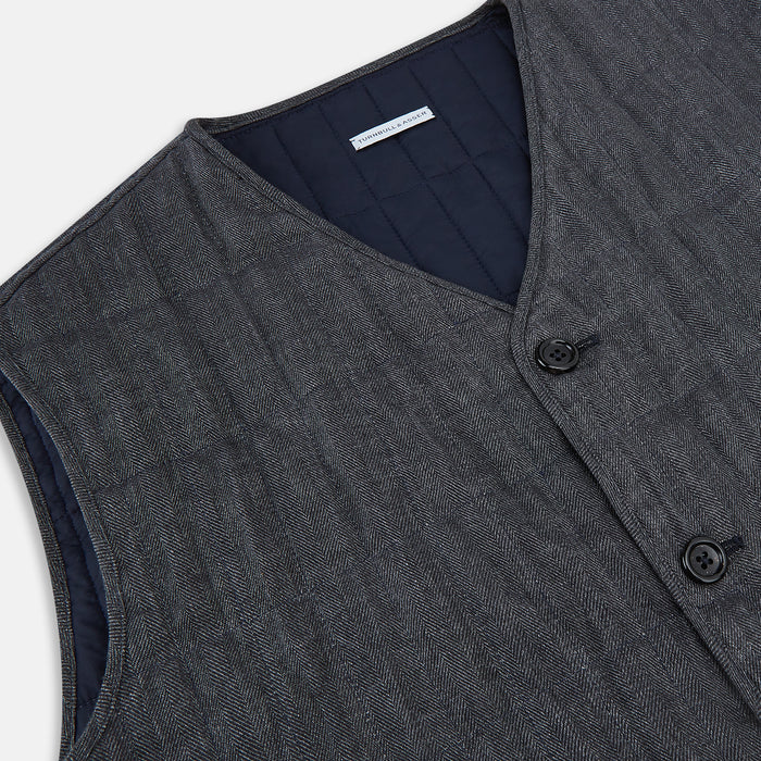 Ash Quilted Linen Herringbone Waistcoat Image 1
