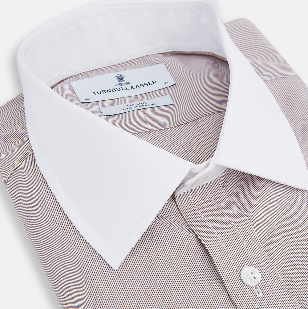 Burgundy Hairline Stripe Shirt with Contrast Collar and Double Cuffs