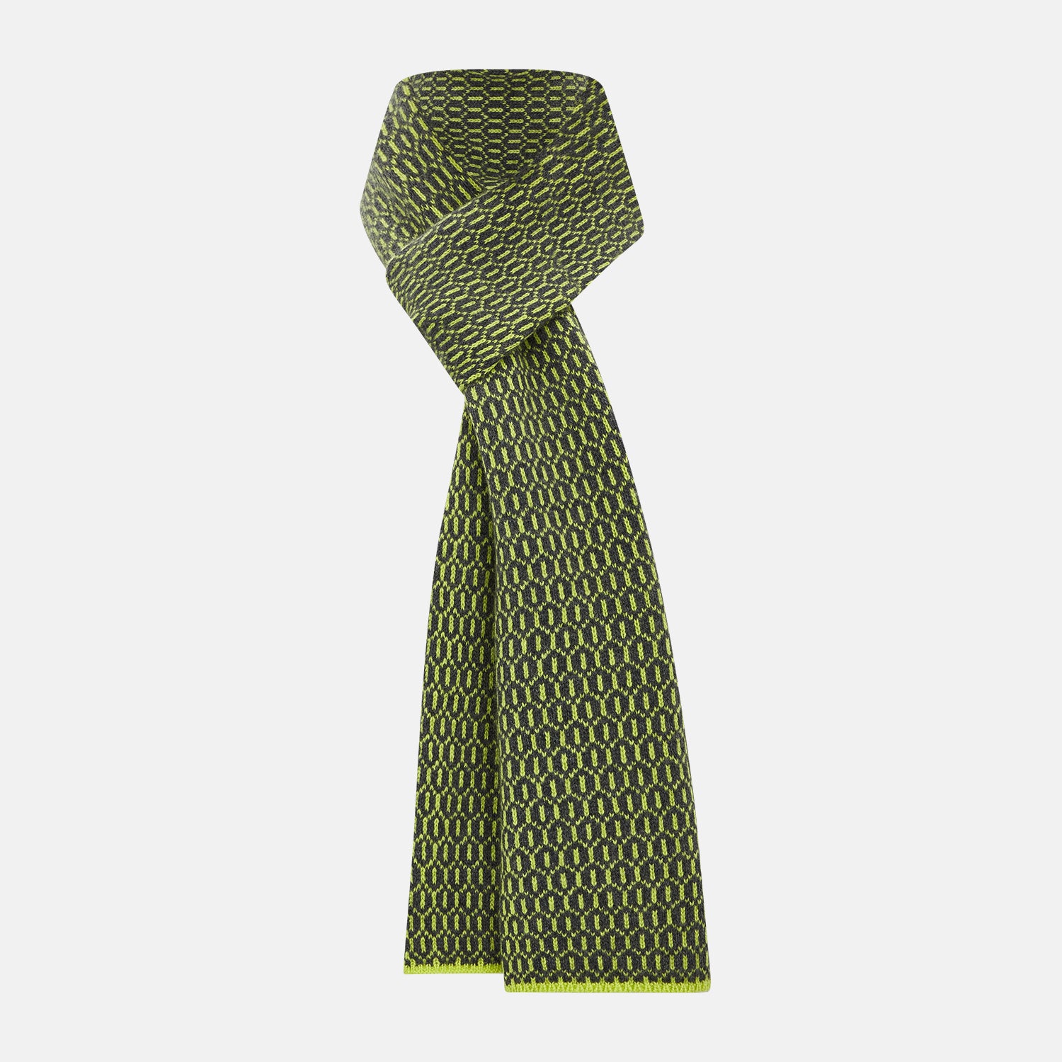 View 1 of product Graphite and Chartreuse Lemon Hexagon Cashmere Knitted Scarf