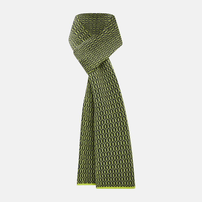 Graphite and Chartreuse Lemon Hexagon Cashmere Knitted Scarf