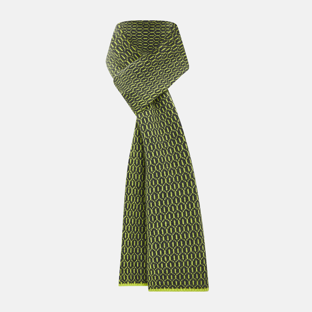 Graphite and Chartreuse Lemon Hexagon Cashmere Knitted Scarf