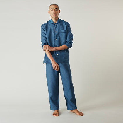 Teal Linen Modern Pyjama Set Image 2