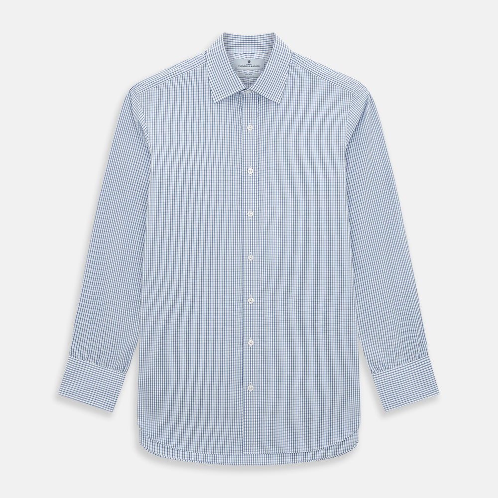 Sky Blue Micro Shadow Check Mayfair Shirt