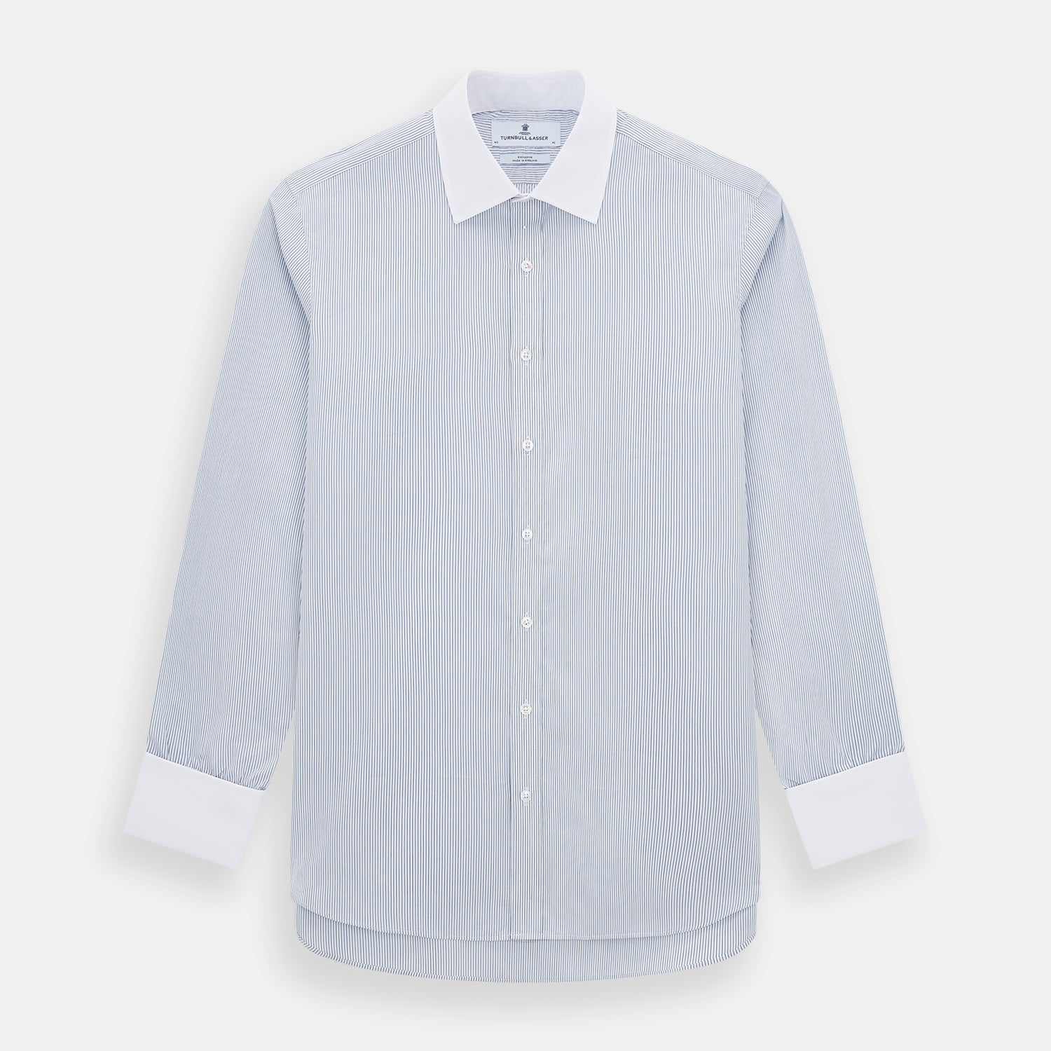 View 1 of product Navy and Blue Ticking Stripe Shirt with Contrast Collar and Double Cuffs