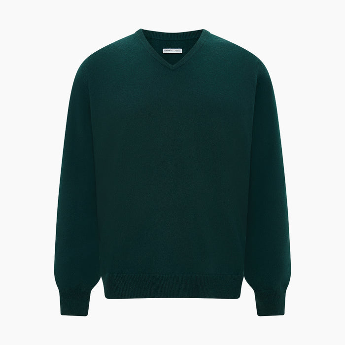 Forest Green Cashmere V-neck Jumper Image 4