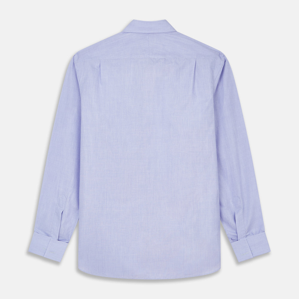 Tailored Fit Blue End-on-End Cotton Shirt with Kent Collar and Double Cuffs