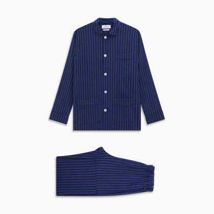 Blue and Navy Candy Stripe Silk Hyde Pyjamas Set Image 6