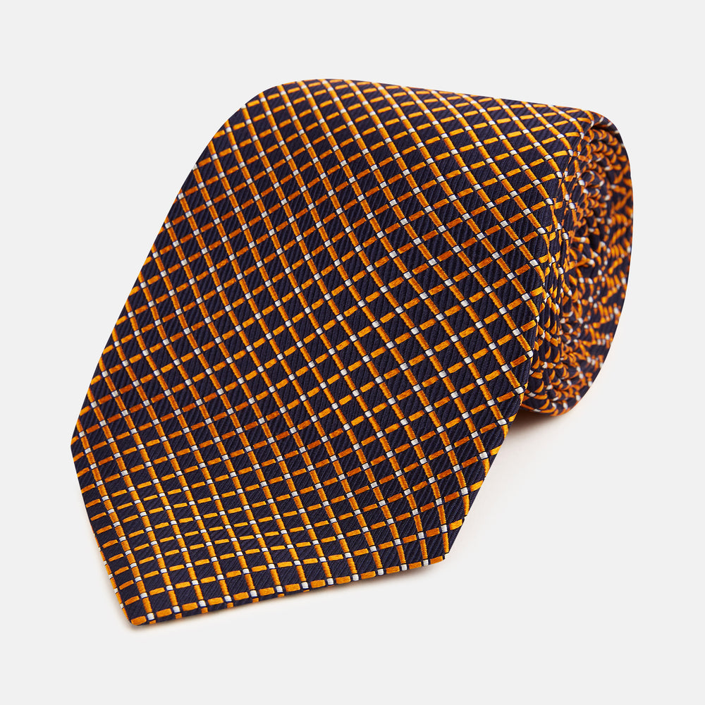 Orange and Navy Diamond Silk Tie