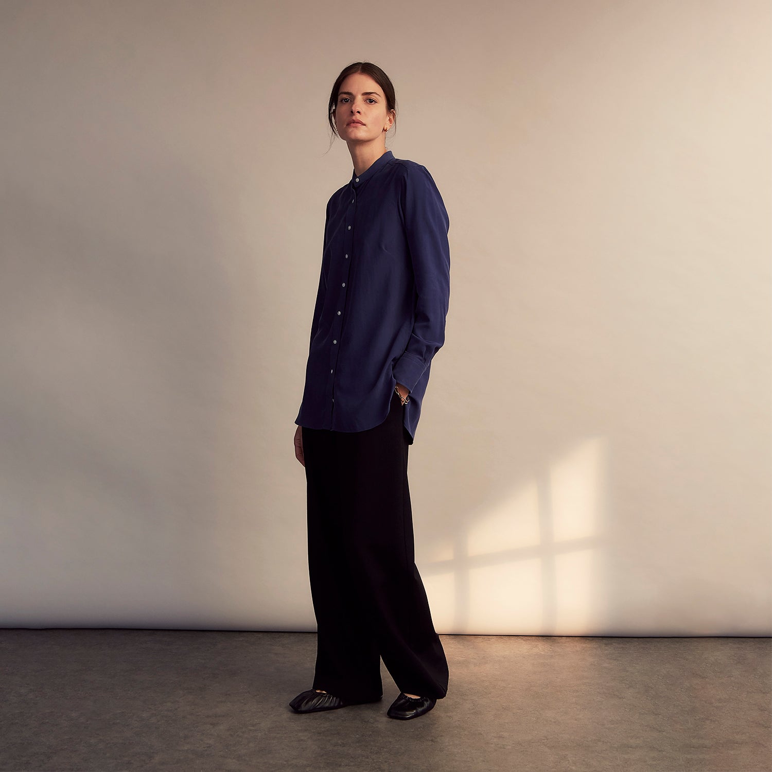 View 6 of product Blue Soft-touch Silk Lauren Shirt