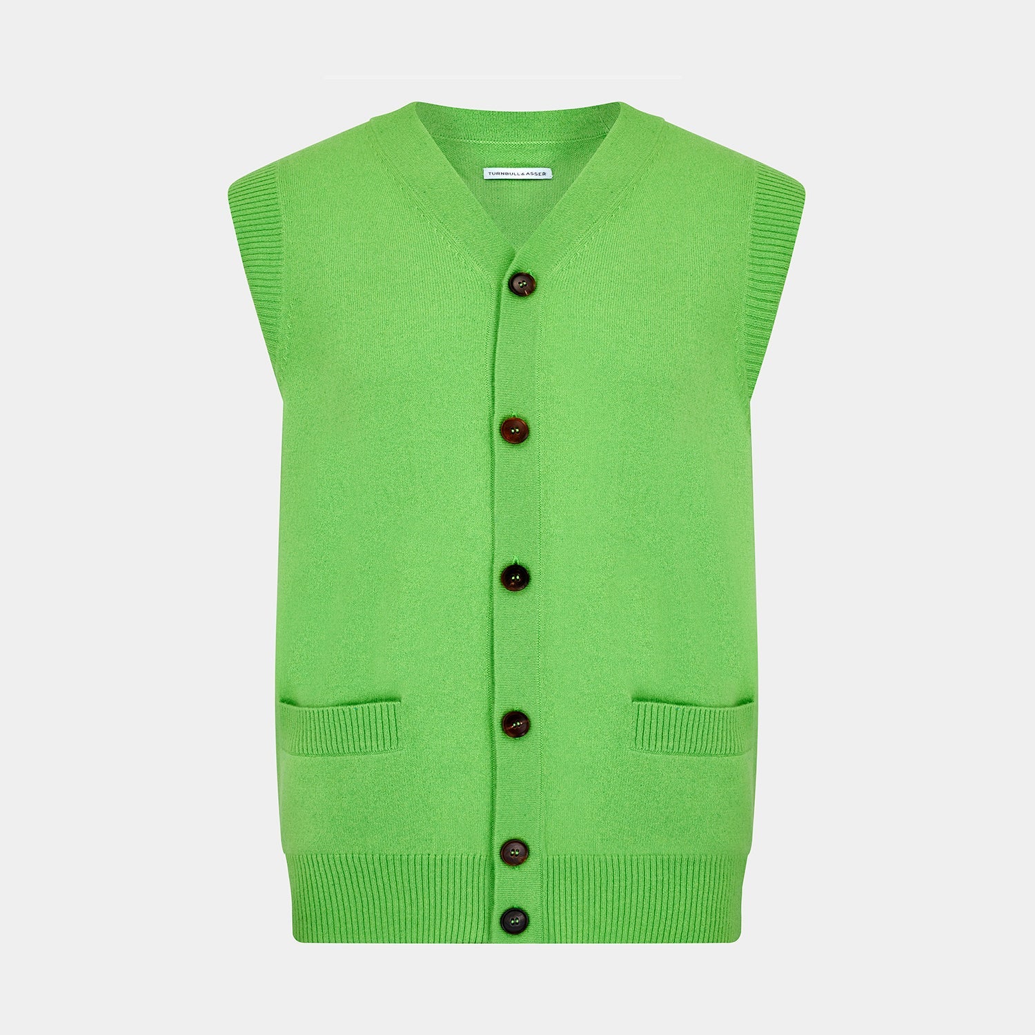 View 1 of product Lime Green Fine Merino V-Neck Sleeveless Cardigan