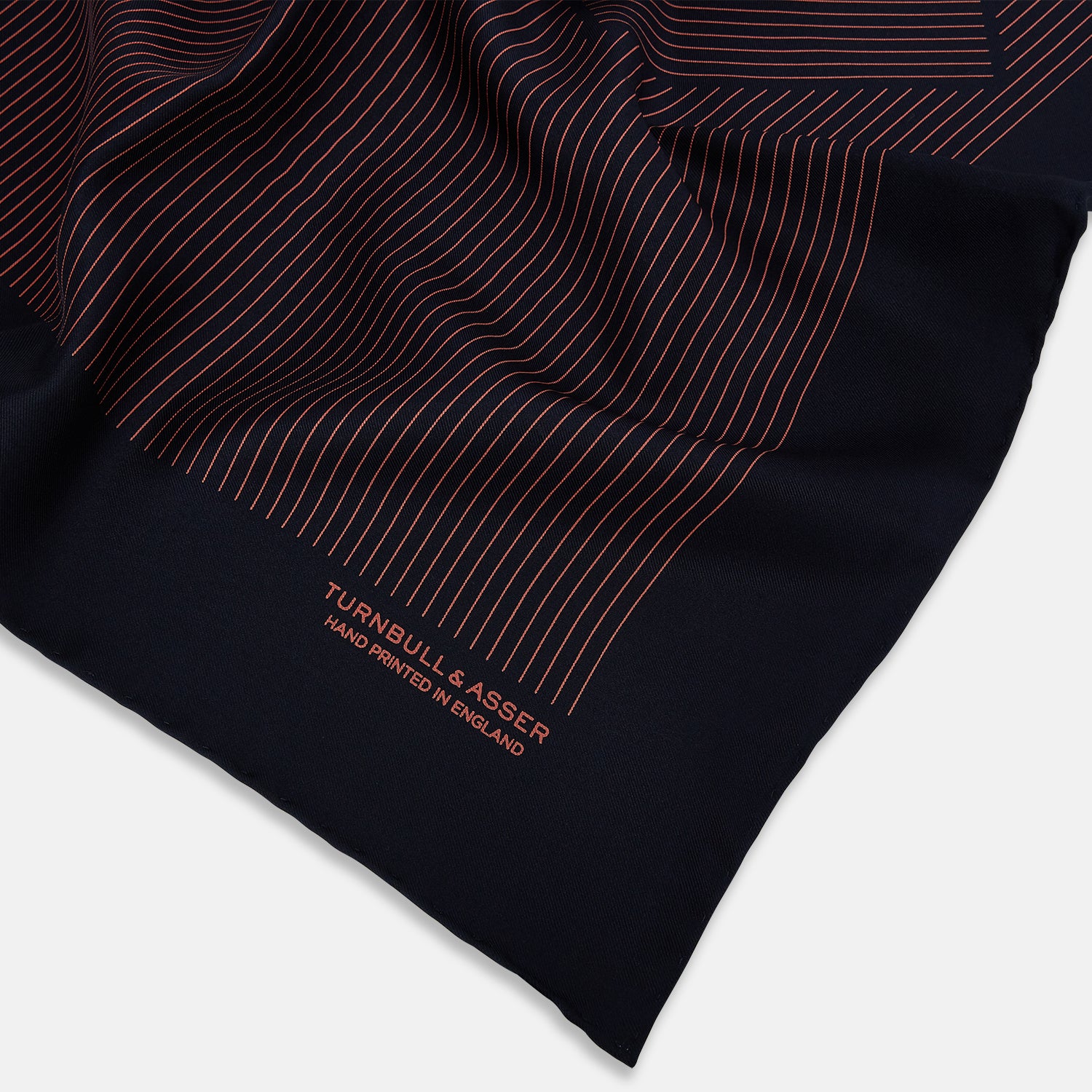View 2 of product Navy and Orange Stripe Silk Pocket Square