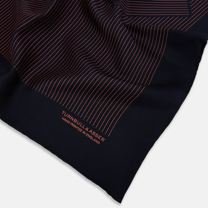 Navy and Orange Stripe Silk Pocket Square Image 1