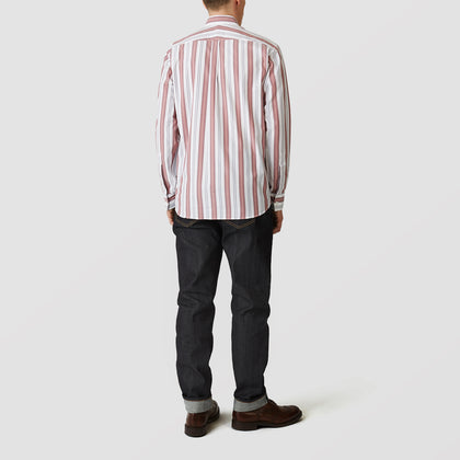 Red, Blue & White Stripe Weekend Fit Shirt with Derby Collar & 1-Button Cuffs Image 2