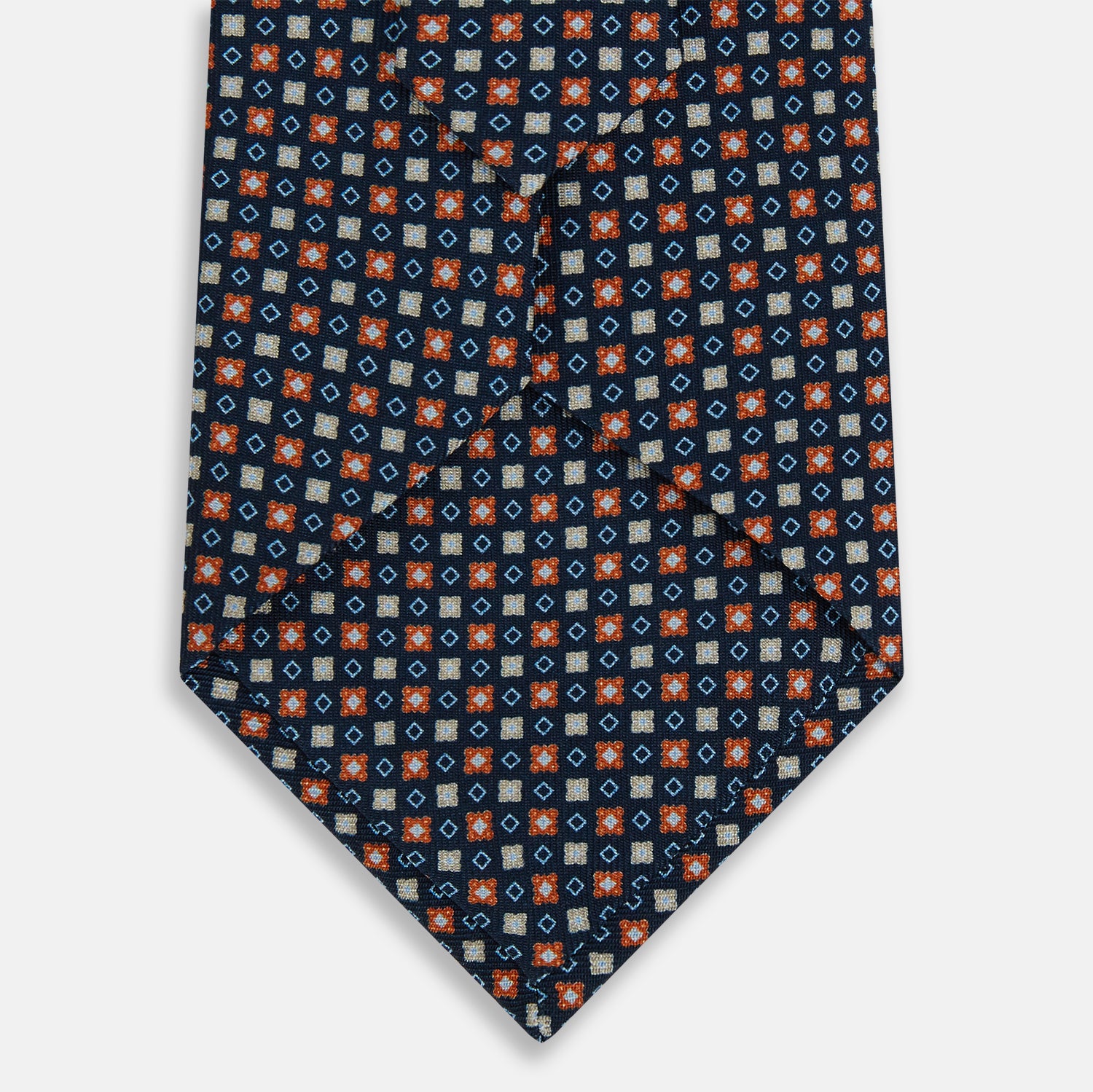 View 3 of product Navy and Orange Geometric Motif Silk Tie