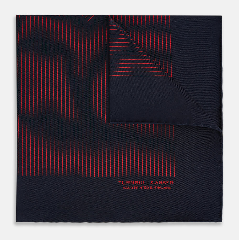 Navy and Red Stripe Silk Pocket Square