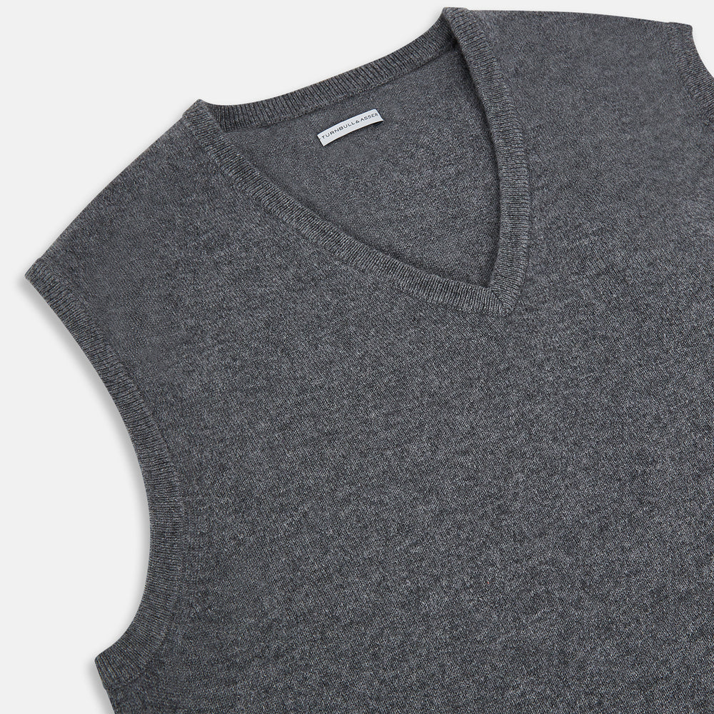 Slate Grey Melange V-neck Cashmere Vest